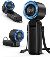 4 in 1 Handheld Portable Turbo Fan, 180° Foldable 6-Speed (1-100) Mini Fan, 5000Mah Rechargeable Battery Operated up to 15 Working Hours, LED Display Personal Cooling for Travel Indoor Outdoor Black